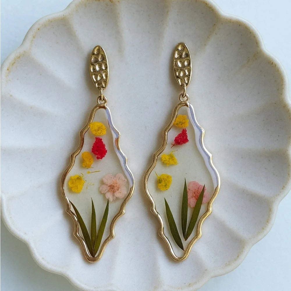 Flower Watercolor Drop Earrings - Picture 2 of 9